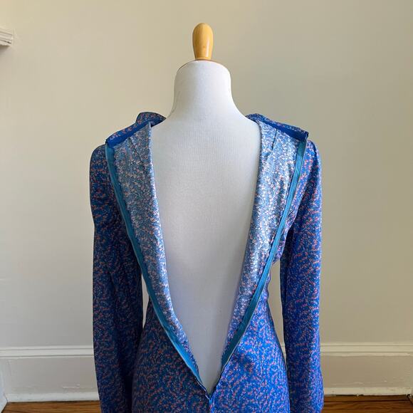 Vintage 70s Handmade Blue Floral Peter Pan Collar Prairie Cottagecore Dress 10 - Picture 9 of 10